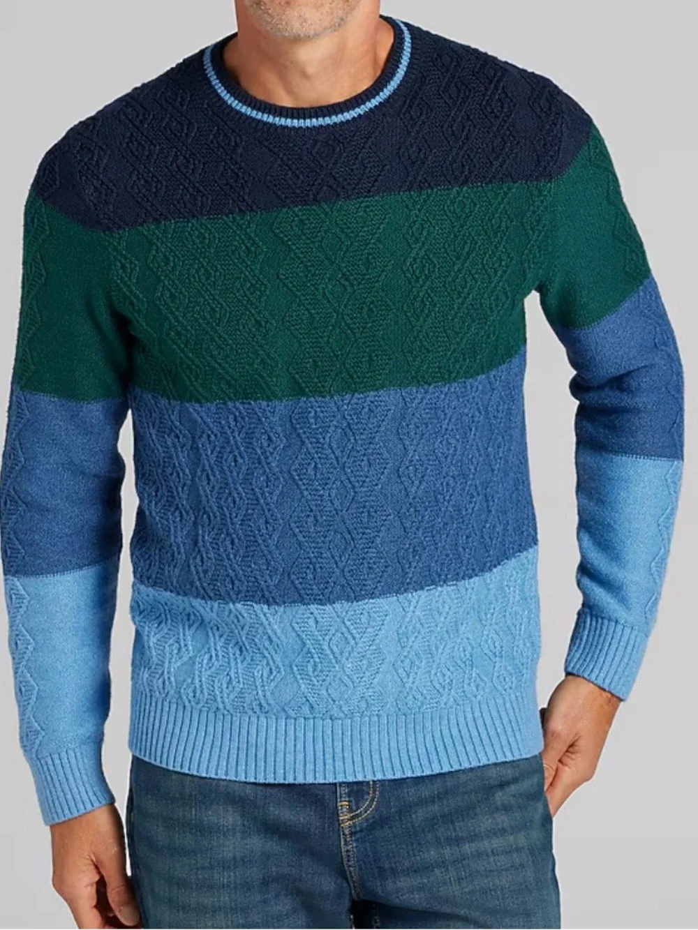 NWT Joseph Abboud Cable Knit Sweater Men's Medium Blue Long Sleeve Cotton Blend